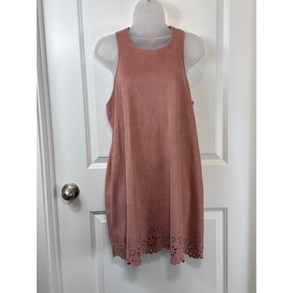 Paper Crane Rose Pink Faux Suede Laserβ Cut A Line Dress Women's Large Spring